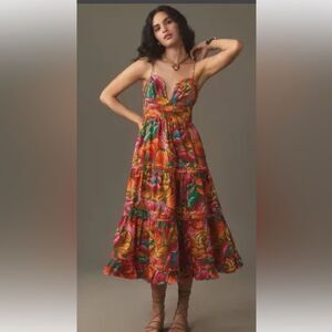 Anthropologie Farm Rio Beaded Spring Sleeveless Midi Dress size XS